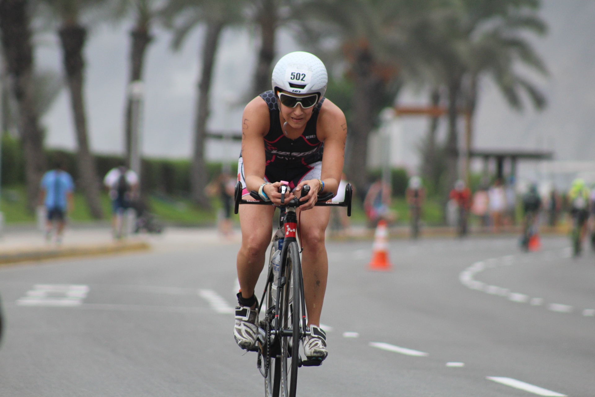 Athlete performs a bike triathlon on the ironman sprint distances