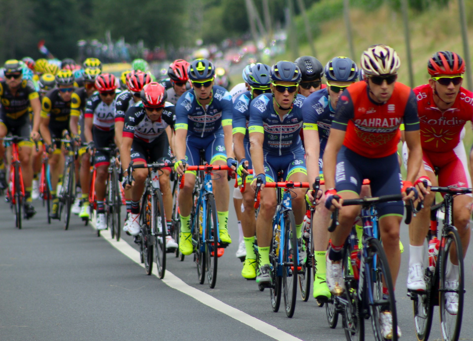 the image shows a bicycling triathlon race